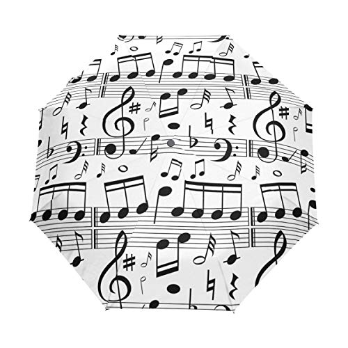 Schwarz Weiß Mucis Noten Regenschirm Auf-Zu Automatik UV-Schutz Taschenschirm Winddichter Umbrella Klein Leicht Schirm Kompakt Schirme für Jungen Mädchen Reise Strand Frauen von BEUSS