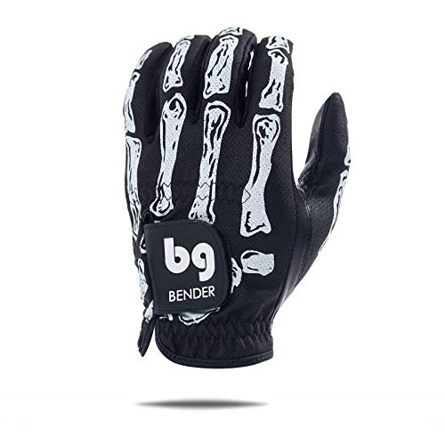 BG Bender Gloves Mesh Golf Gloves for Men, Cabretta Leather, Right or Left Handed Golfing, Easy-Grip Gloves in Multiple Sizes and Colors Available Worn on Left Hand, Medium-Large, Black Bones von BG