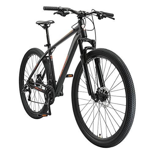 BIKESTAR Hardtail Aluminium Mountainbike Shimano 21 Gang Schaltung, Scheibenbremse 29 Zoll Reifen | 19 Zoll Rahmen Alu MTB | Schwarz Orange von BIKESTAR