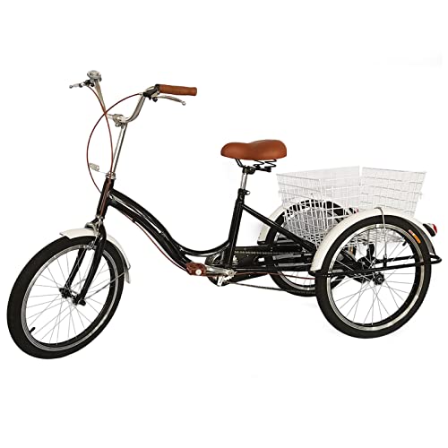 BJTDLLX Dreirad für Erwachsene 20 Zoll Senioren Dreirad 3 Räder, Stahlrahmen, Cityräder Adult Tricycle mit Licht und Einkaufskorb für Erwachsene und ältere Menschen von BJTDLLX