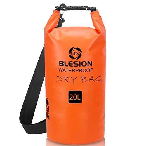 BLESION Dry Bag 5L/10L/15L/20L/30L wasserdichte Tasche Verstellbarer Schultergurt, Wasserdichter Rucksack für Kajakfahren, Angeln, Schwimmen, Wandern Reisen (Orange, 10L) von BLESION
