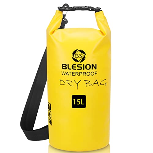 BLESION Dry Bag 5L/10L/15L/20L/30L wasserdichte Tasche Verstellbarer Schultergurt, Rucksack für Kajakfahren, Angeln, Schwimmen, Camping, Wandern Reisen, Wassersport Treiben (Gelb, 5L) von BLESION