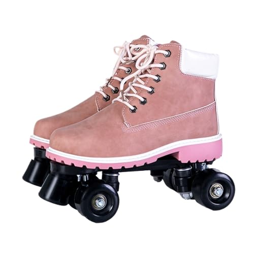 BMOZRM Rollschuhe Damen Vier Räder Rollerskates for Erwachsene for Frauen Und Männer Anfänger Hoch Oben Draussen Und Indoor Pu-Leder Roll Schuhe (Color : Pink+Black Wheel, Size : 36 EU) von BMOZRM