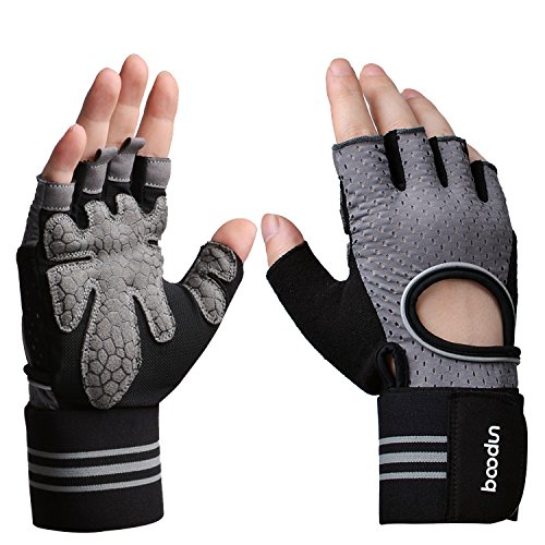 BOODUN Eroilor Gewichtheben Handschuhe, Atmungsaktiv Gym Handschuhe mit Handgelenkstütze & Anti-Rutsch-Grip Padded Palm - Grau - S/M von BOODUN