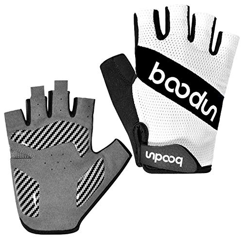 BOODUN Radfahren Handschuhe für Männer Frauen Halb Finger Fluorescent Atmungsaktive Anti-Rutsch Handschuhe mit Palm-Luftkissen - Schwarz - L von BOODUN