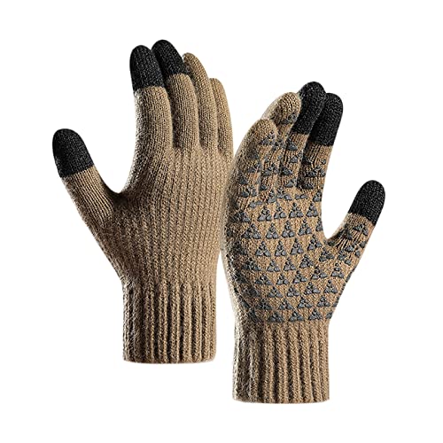 BOTCAM Herren Handschuhe Winterfleece verstärkte gestrickte Woll-Fahrradhandschuhe Lackleder Handschuhe (Khaki, L) von BOTCAM