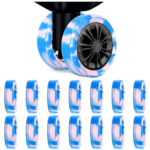 16 Stück Gepäckradschutz, Silikon Gepäckradschutzabdeckungen Gepäckrad Zubehör Kofferradabdeckungen Geräuschfest für Meisten 8-Spinner Räder Gepäck Set (Blau + Rosa) von BOXOB