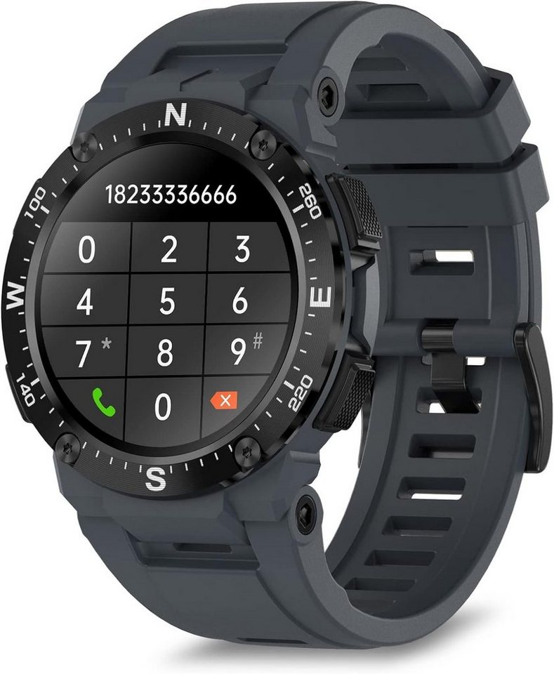 BRIBEJAT Smartwatch (1,3 Zoll, Andriod iOS), Herren Kompatibel Eingebauter Musik-Player Herzfrequenz von BRIBEJAT