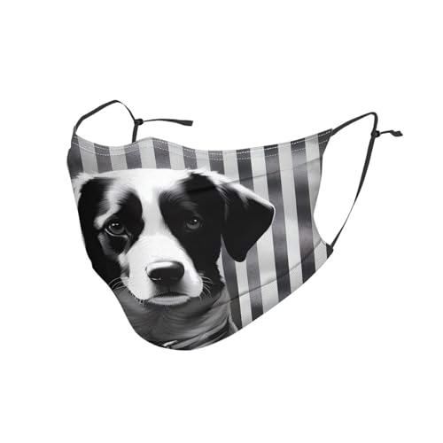 BROLEO Wiederverwendbare Masken für Erwachsene, weich, atmungsaktiv, geeignet für Camping, Laufen, Reisen, den täglichen Gebrauch, schwarz-weißes Hundemuster, 10 Stück von BROLEO