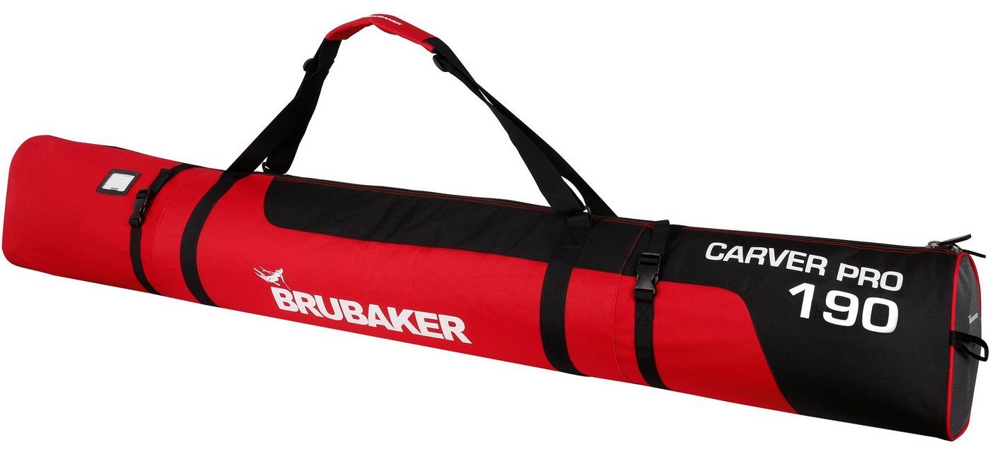 BRUBAKER Skitasche Carver Pro Ski Tasche - Schwarz Rot (Skibag für Skier und Skistöcke, 1-tlg., reißfest und schnittfest), gepolsterter Skisack mit Zipperverschluss von BRUBAKER