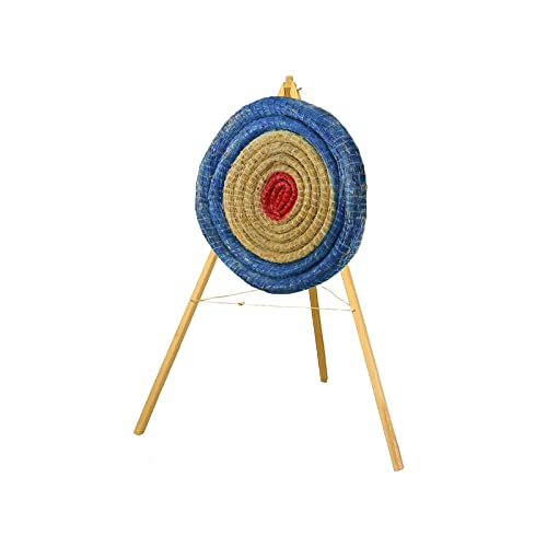 Runde Strohscheibe Deluxe - Ø 80 cm x 12 cm - Zielscheibe zur Auswahl mit passendem Holzständer (mit Ständer S140, Farbe: blau-rot) von BSW STRONGHOLD