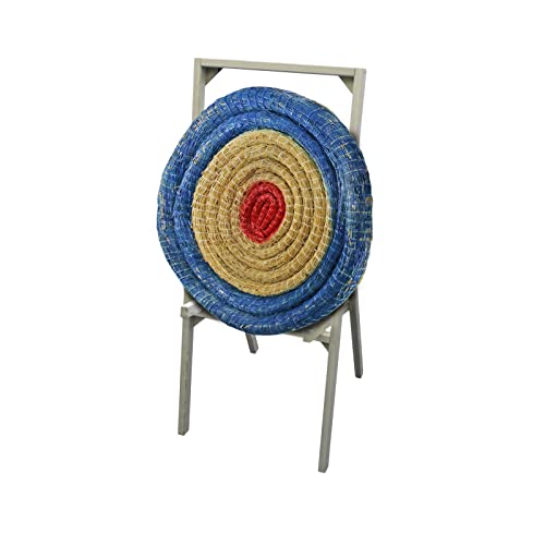 Runde Strohscheibe Deluxe - Ø 80 cm x 12 cm - Zielscheibe zur Auswahl mit passendem Holzständer (mit Ständer S200, Farbe: blau-rot) von BSW STRONGHOLD