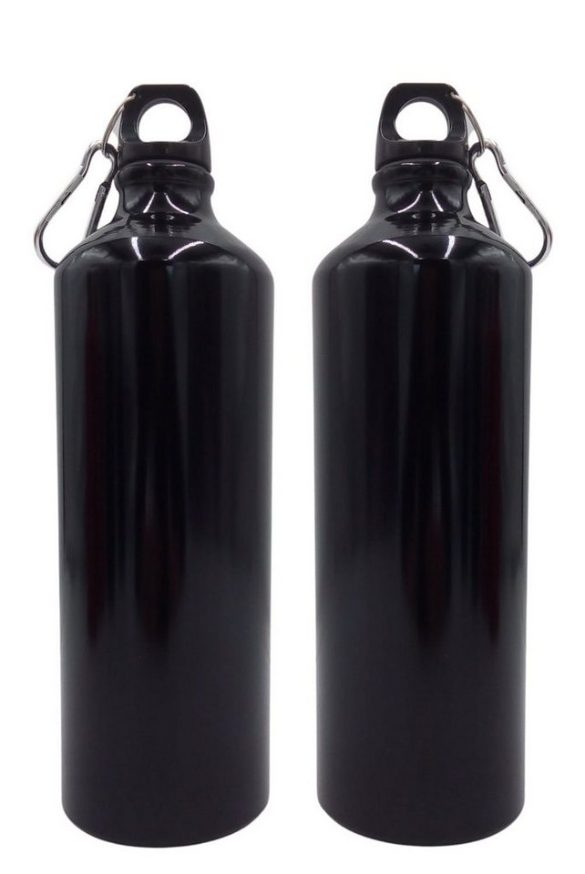 BURI Trinkflasche 2x Alu Trinkflasche 1Liter schwarz glänzend Karabiner Wasserflasche Sp von BURI