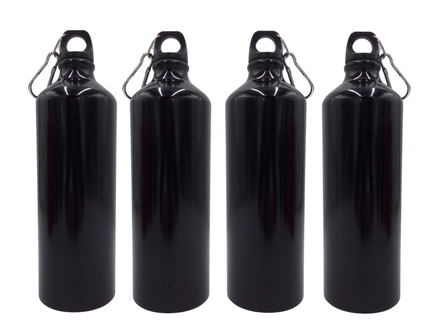 BURI Trinkflasche 4x Alu Trinkflasche 1Liter schwarz glänzend Karabiner Wasserflasche Sp von BURI
