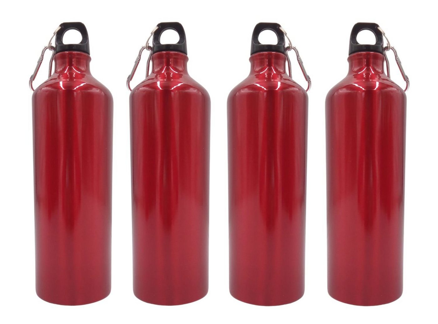 BURI Trinkflasche 4x Aluminium Trinkflasche 1 Liter rot mit Karabiner Wasserflasche von BURI