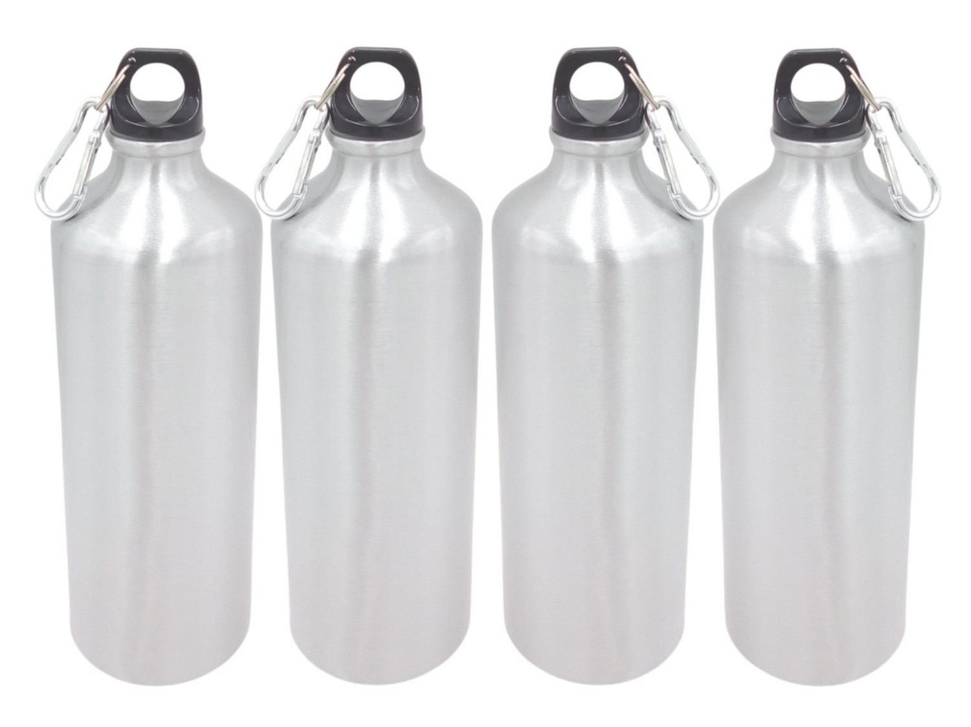BURI Trinkflasche 4x Aluminium Trinkflasche 1Liter silber mit Karabiner Wasserflasche Sp von BURI