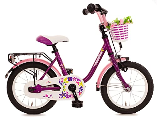 Kinderfahrrad 14 Zoll Rücktrittbremse Fahrrad Kinderrad Mädchenfahrrad Lila Pink von Bachtenkirch-Interbike GmbH