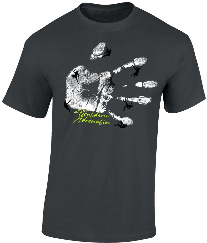 Baddery Print-Shirt Kletter Shirt : Bouldern Adrenalin - T-Shirt Kletter Zubehör, hochwertiger Siebdruck, auch Übergrößen, aus Baumwolle von Baddery