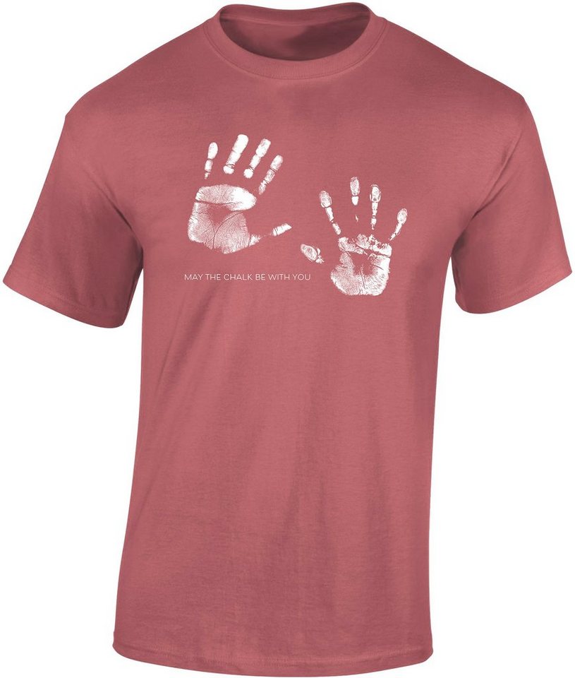 Baddery Print-Shirt Kletter Tshirt : May the chalk be with you - T-Shirt Kletter Zubehör, hochwertiger Siebdruck, auch Übergrößen, aus Baumwolle von Baddery