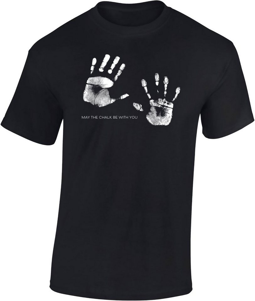 Baddery Print-Shirt Kletter Tshirt : May the chalk be with you - T-Shirt Kletter Zubehör, hochwertiger Siebdruck, auch Übergrößen, aus Baumwolle von Baddery