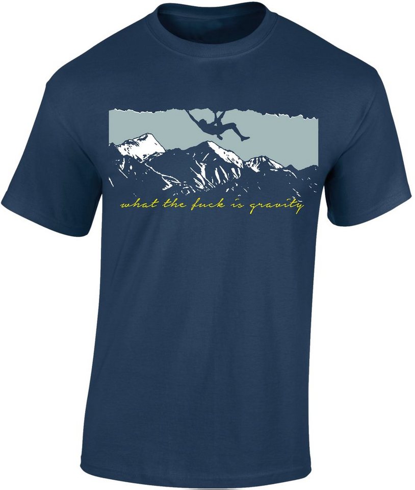 Baddery Print-Shirt Kletter Tshirt : What is gravity ? - T-Shirt Kletter Zubehör, hochwertiger Siebdruck, auch Übergrößen, aus Baumwolle von Baddery
