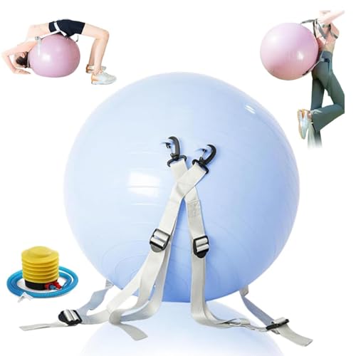 Salto-Ball, Salto-Ball, Kinder und Erwachsene, verstellbare Riemen, rutschfest, Stretch-Training, Fitnessball, tragbarer Yoga-Ball, Flip-Assist-Ball mit abnehmbarem Schultergurt, Blau, Größe L von Badimoo