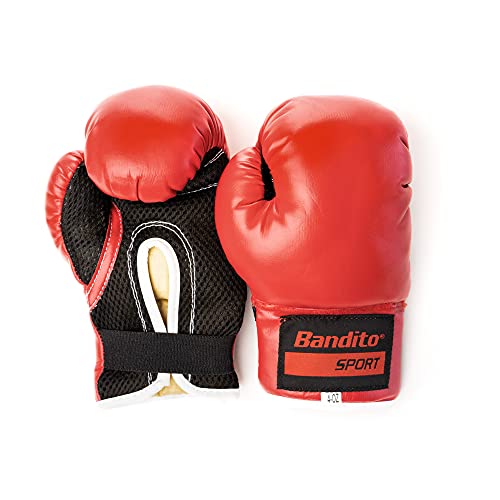 Bandito Boxhandschuhe, 12 Unzen, Größe L/XL, schnelles An-/Ausziehen, Stabilisierung des Handgelenks, rot/schwarz, für Boxtraining und Sparring, atmungsaktiv von Bandito