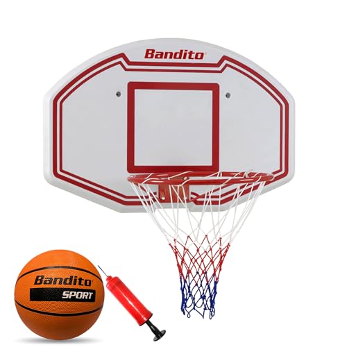 Bandito Basketball-Backboard Winner Set inkl. Bandito Basketball in offizieller Turniergröße und Ballpumpe,ideal für Zuhause, wetterfest, robust, Wandgerät, alle Altersgruppen von Bandito