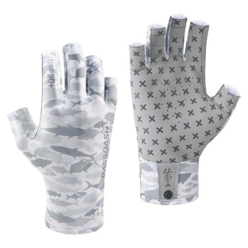 BASSDASH 3/4-Finger-Sonnenhandschuhe mit LSF 50+, atmungsaktiv, rutschfeste Silikon-Handfläche für Männer und Frauen, Angeln, fingerlos, Radfahren, Laufen von Bassdash