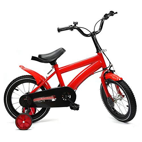 Bathrena Kinderfahrrad, 14 Zoll Kinderrad Fahrrad Spielrad Unisex Kinderfahrrad mit Stützräder Sicherheitsdreieck, Rahmen aus Kohlenstoffstahl, Verschleißfestes Hilfsrad (Rot) von Bathrena