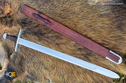 Battle-Merchant Normannen Schwert mit Lederscheide | handgefertigtes Federstahl Schwert der Normannen | Echt Metall Deko Schwert für Erwachsene von Battle-Merchant
