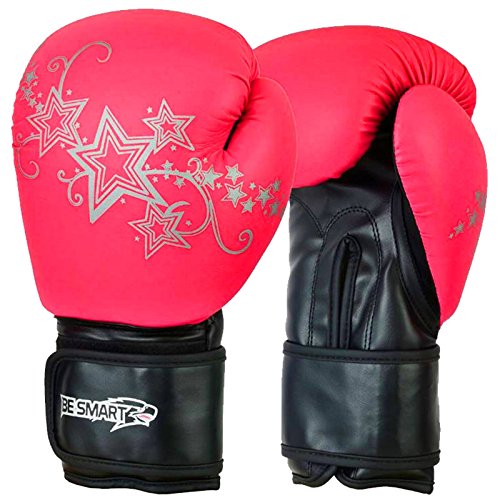 BeSmart Boxhandschuhe für Kinder, Junior, Jugendliche, MMA, Sparring-Training, Kickboxen, Muay Thai, Pink mit silbernen Sternen, 170 g von BeSmart