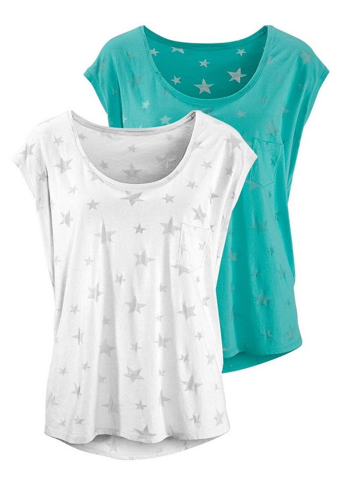 Beachtime T-Shirt (2er-Pack) Ausbrenner-Qualität mit leicht transparenten Sternen von Beachtime