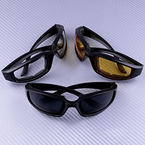 3pairs Motorrad Brille Sports Biker Reiten Gläser Schaumstoff Gepolsterte Windbeständige Winddichte Sonnenbrille von Bemvp