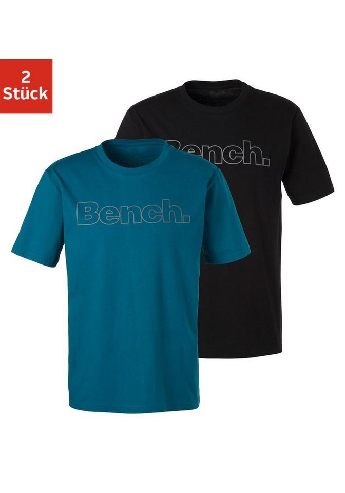 Bench. Loungewear T-Shirt (2-tlg) Shirt mit Logoprint, Basicshirt mit Rundhals aus reiner Baumwolle von Bench. Loungewear