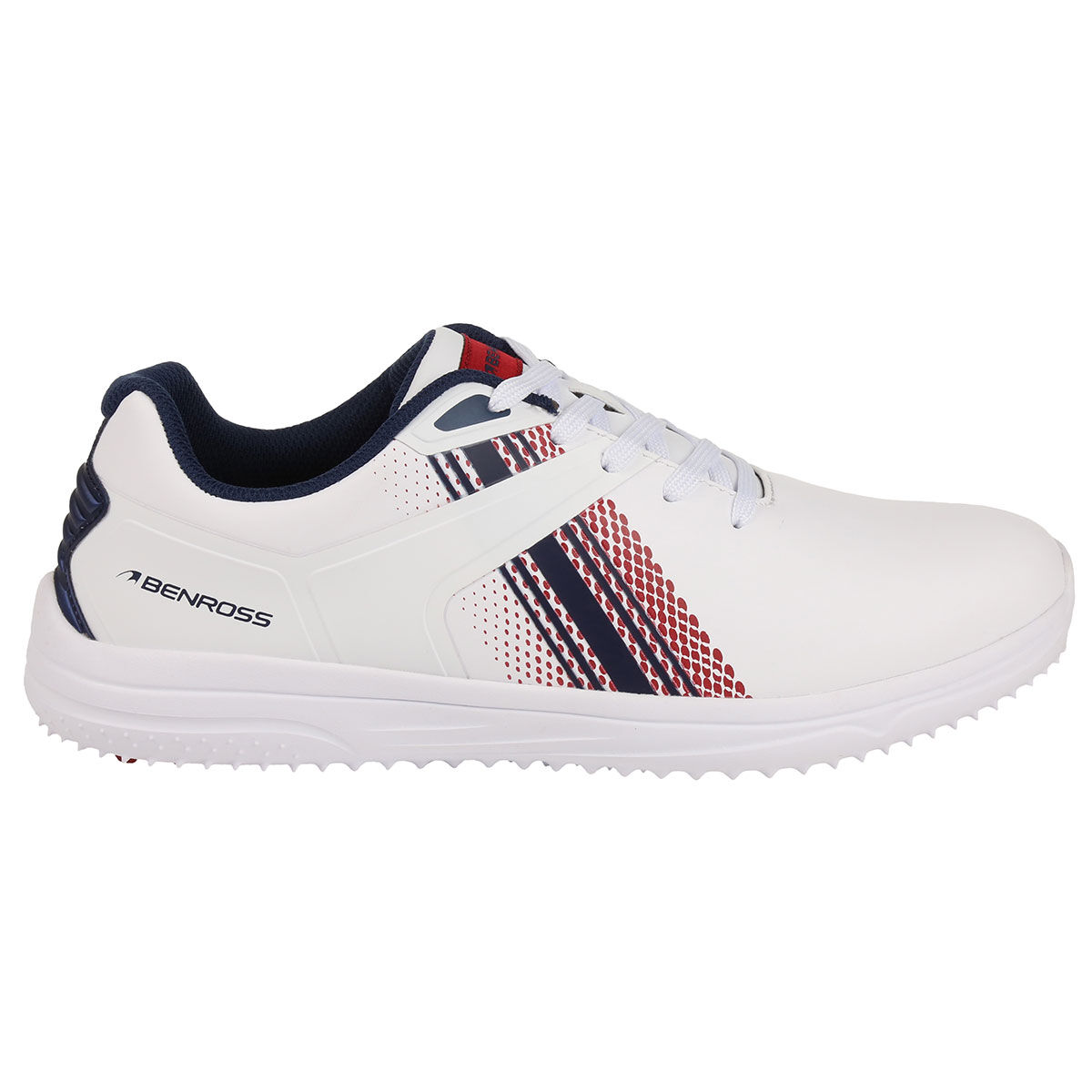 Benross Men's White, Navy Blue and Red Stylish Stripe Dynamo Waterproof Spikeless Golf Shoes, Size: 9 | American Golf von Benross