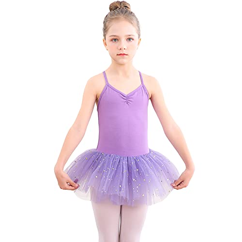 Bezioner Kinder Ballettkleidung Tütü Ballettkleid Mädchen Baumwolle Balletttrikot Ballettanzug Tanzbody Tanzkleid mit Rock Lila 100 von Bezioner