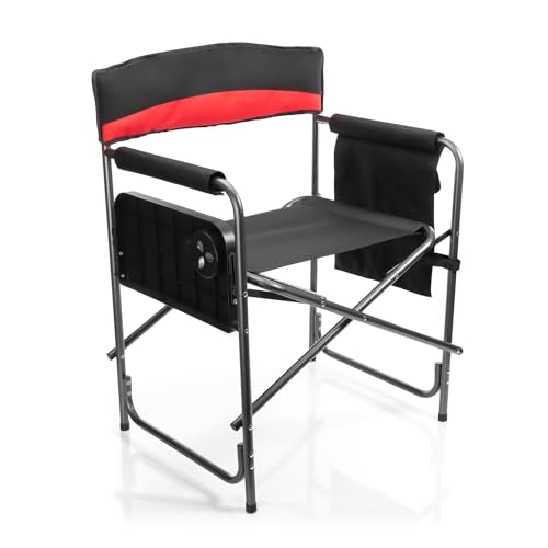 BigDean Komfort Campingstuhl in schwarz mit praktischem Klapptisch inkl. Getränkehalter – Camping Sessel 62 x 83 cm (BxH) mit Seitentasche - Anglerstuhl klappbar – Faltstuhl belastbar bis 180 kg von BigDean