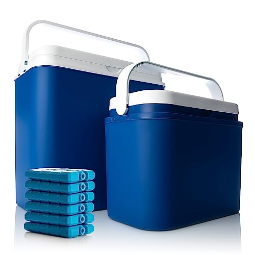 Kühlbox 2er Set 24 L groß + 10 L klein blau/weiß inkl. 6 Kühlakkus - Bis zu 14 Std. Kühlung - Outdoor Kühltasche Thermobox für unterwegs - Made in Europe von BigDean