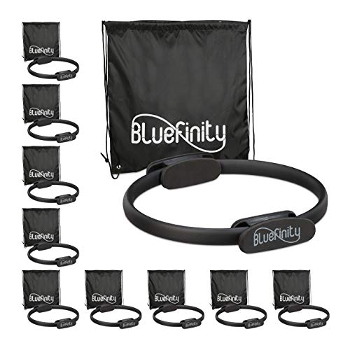 Bluefinity 10 x Pilates Ring mit Übungen, Doppelgriff, gepolstert, Widerstandsring Yoga, Fiberglas, Sportring, Ring Ø 37cm, schwarz von Bluefinity