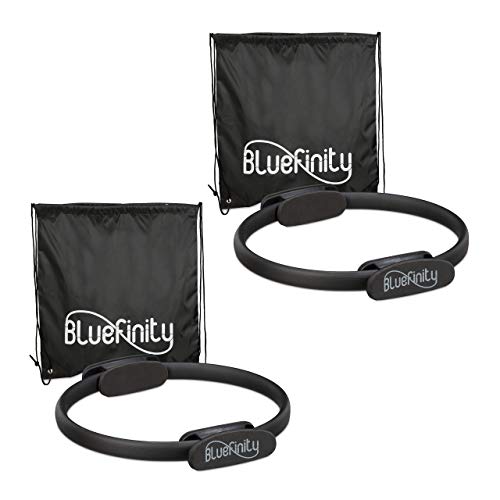 Bluefinity 2 x Pilates Ring mit Übungen, Doppelgriff, gepolstert, Widerstandsring Yoga, Fiberglas, Sportring, Ring Ø 37 cm, schwarz von Bluefinity