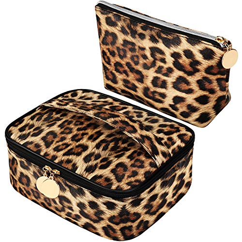2 Stück Leoparden Muster Kosmetiktasche Makeup Beutel Reisetasche Kulturbeutel Tragbare Tasche mit Reißverschluss für Frauen Mädchen von Boao