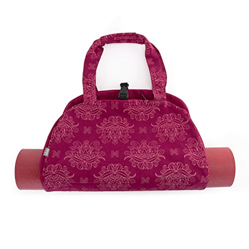 Bodhi Yogatasche NAMASTÈ Bag | Fitnesstasche für Yogamatten und Zubehör | Tasche aus 100% Baumwolle | Leichte Sporttasche im schönen Handtaschen-Look | Maharaja Collection | Berry/Lotus von Bodhi