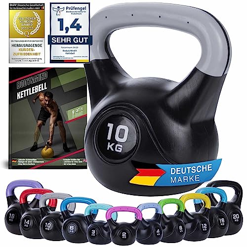 Body & Mind® Kettlebell Kugelhantel 2-20 kg - Workout Gewicht-Hantel für Kraft-Training - Profi Fitness Schwunghantel aus Kunststoff (f - 10 kg) von Body & Mind