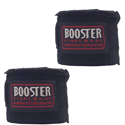Booster Handbandagen BPC Black - 4,60m - Teilelastisch 4,60m lang - Lange Boxbandagen für MMA Boxen Muay Thai Wickelbandagen Lange Ausführung mit Daumenschlaufe von Booster Fightgear
