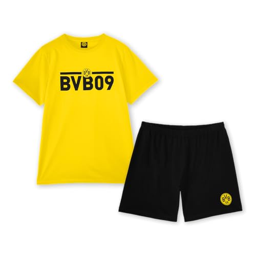 BVB Borussia Dortmund Schlafanzug schwarzgelb, Shirt, Hose, Exklusive Kollektion, BVB09 Schriftzug, 100% Baumwolle, kurz, Größe M von Borussia Dortmund