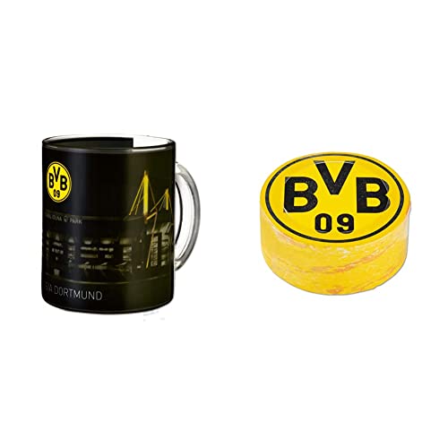 Borussia Dortmund BVB-Zauberglas, 1 Stück (1er Pack) & BVB-Zauberhandtuch (60 x 30 cm), Schwarz/gelb von Borussia Dortmund