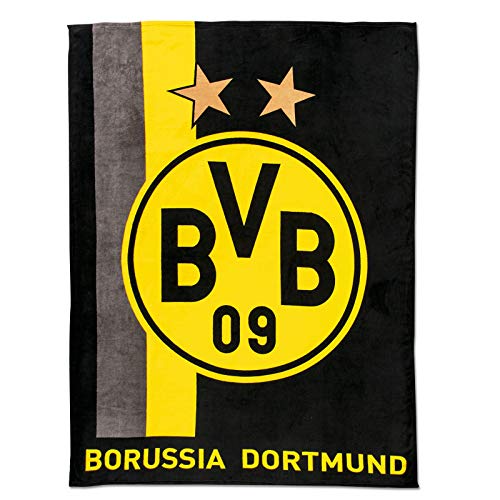 Borussia Dortmund Unisex Bvb-fleecedecke Fleecedecke mit Streifenmuster, Schwarz/gelb, 200 x 150 1 cm EU von Borussia Dortmund