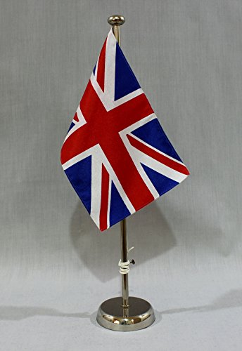 Buddel-Bini Großbritannien Union Jack 15x25 cm Tischflagge (CH) mit 42 cm Chrom Tischflaggenständer, edle Ausführung von Buddel-Bini