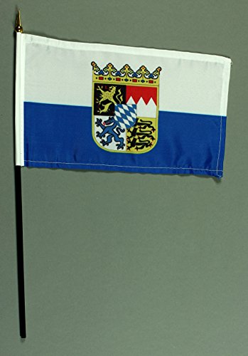 Buddel-Bini Handflagge Tischflagge Bayern Wappen Landesflagge 15x25 cm mit 37 cm Mast aus PVC-Rohr, ohne Ständerfuß von Buddel-Bini